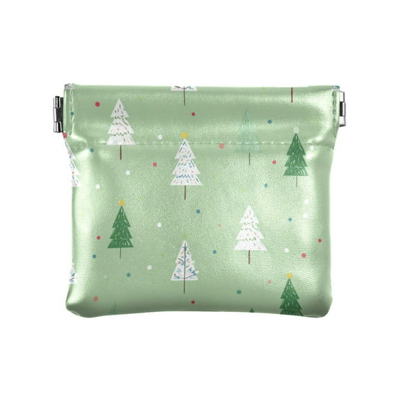 PU Leather Coin Purse Wallet Compact Water-Resistant Card Cases Money Organizers Green and White Christmas Tree