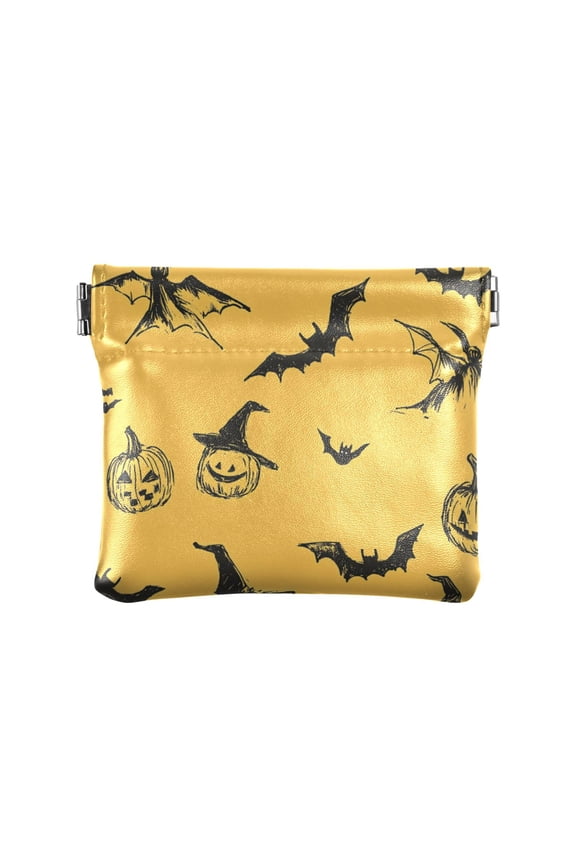 PU Leather Coin Purse Wallet Compact Water-Resistant Card Cases Money Organizers Halloween-themed Hand-drawn Pattern