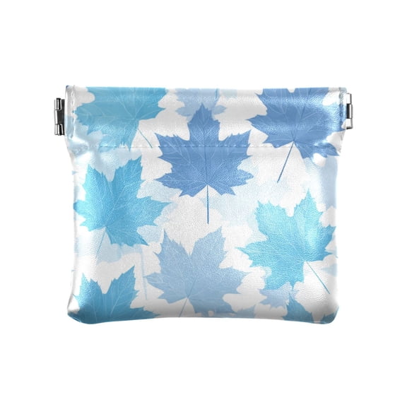 PU Leather Coin Purse Wallet Compact Water-Resistant Card Cases Money Organizers Light Blue Maple Leaves