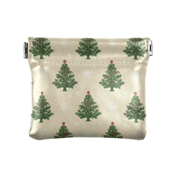 PU Leather Coin Purse Wallet Compact Water-Resistant Card Cases Money Organizers Motifs Christmas Tree Pattern