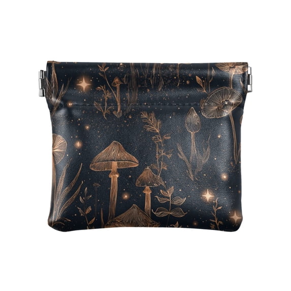 PU Leather Coin Purse Wallet Compact Water-Resistant Card Cases Money Organizers Mushrooms and Plants Pattern