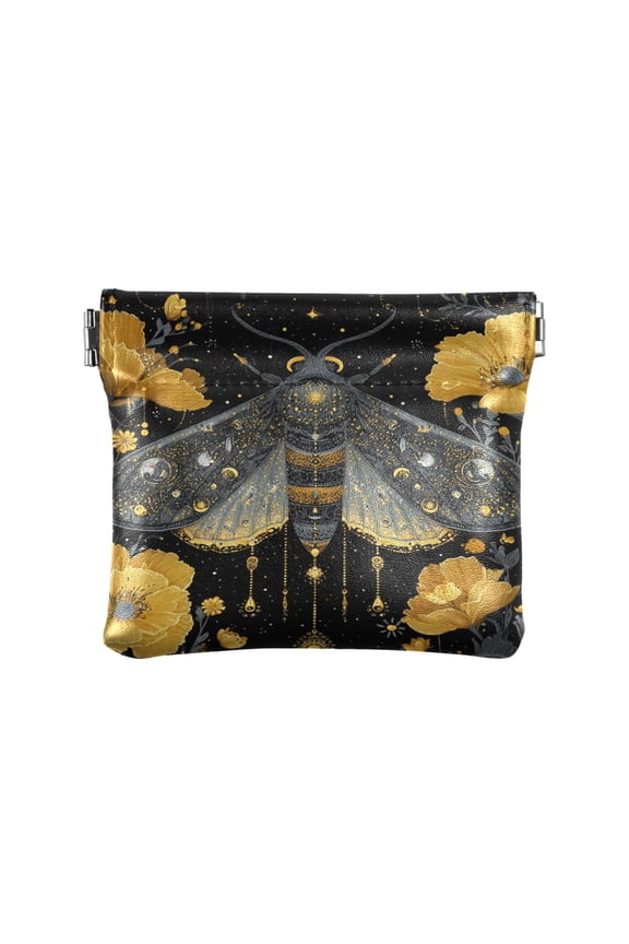 PU Leather Coin Purse Wallet Compact Water-Resistant Card Cases Money Organizers Mystical Moth Pattern
