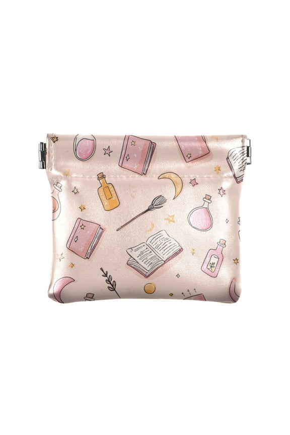 PU Leather Coin Purse Wallet Compact Water-Resistant Card Cases Money Organizers Pastel Pink Witchy Items