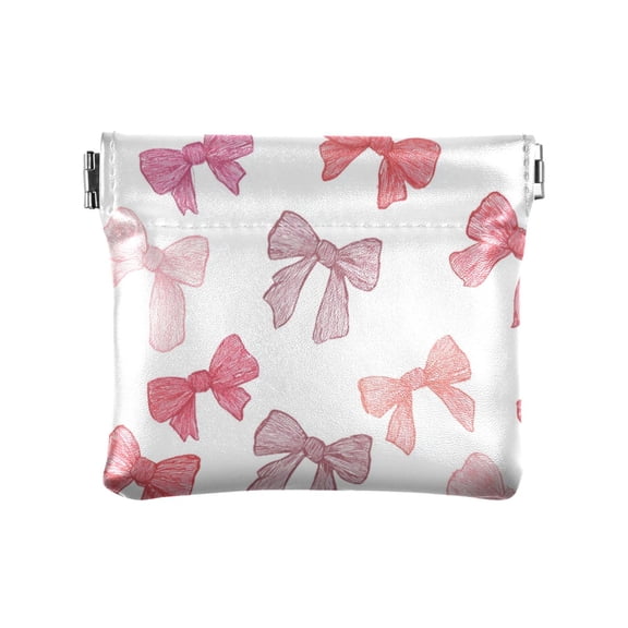 PU Leather Coin Purse Wallet Compact Water-Resistant Card Cases Money Organizers Pink Bows Pattern