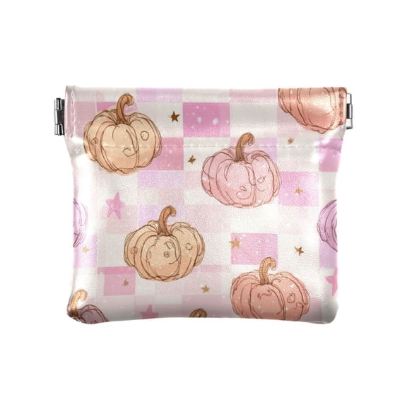 PU Leather Coin Purse Wallet Compact Water-Resistant Card Cases Money Organizers Pink and Peach-colored Pumpkins