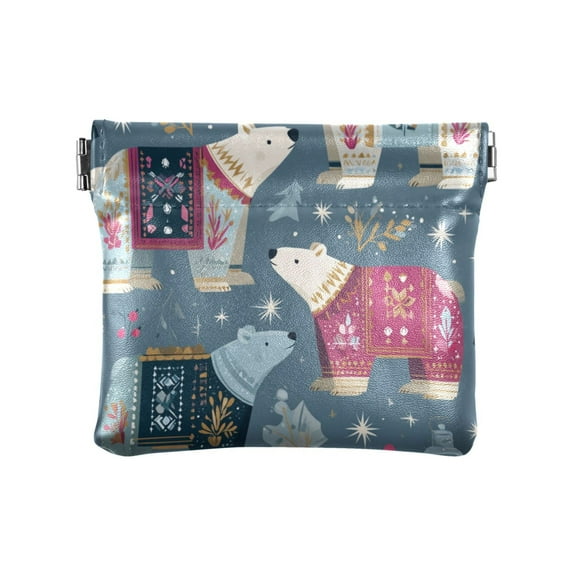 PU Leather Coin Purse Wallet Compact Water-Resistant Card Cases Money Organizers Polar Bear Pattern