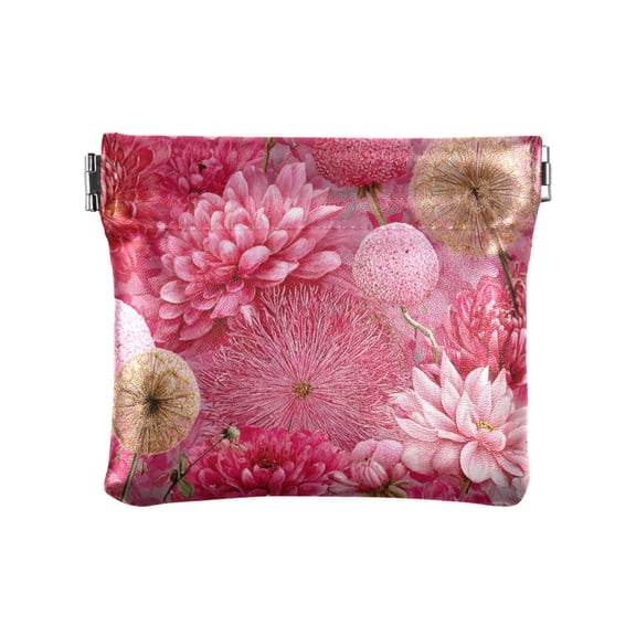 PU Leather Coin Purse Wallet Compact Water-Resistant Card Cases Money Organizers Red Chrysanthemum and Dandelion