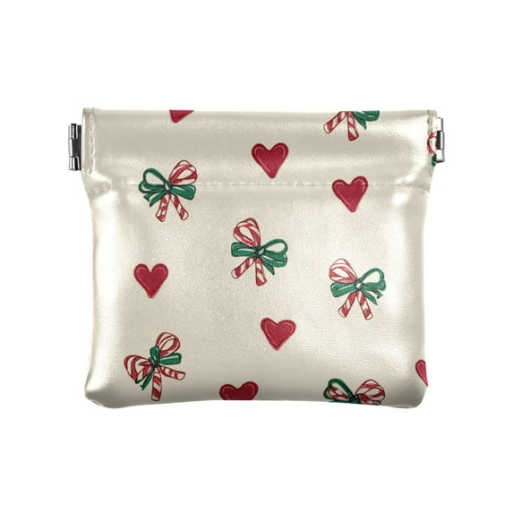 PU Leather Coin Purse Wallet Compact Water-Resistant Card Cases Money Organizers Ribbons and Hearts Pattern