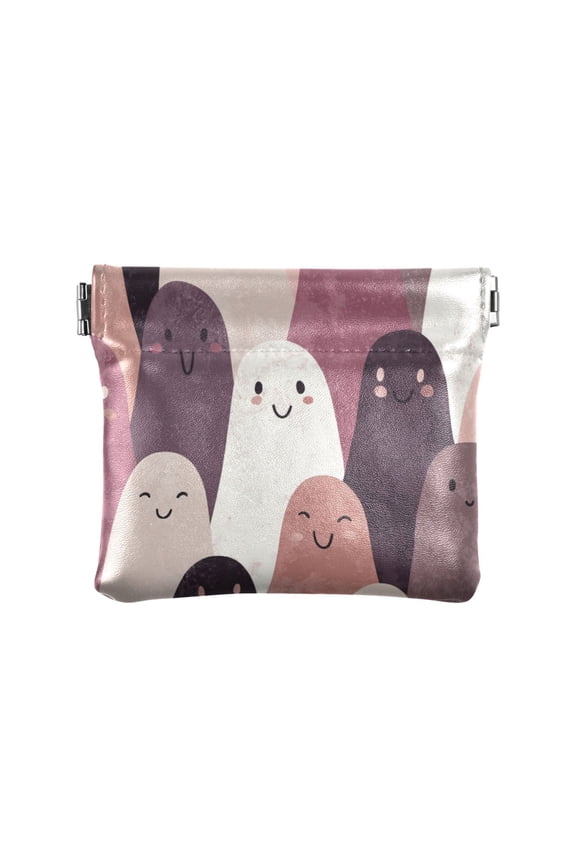 PU Leather Coin Purse Wallet Compact Water-Resistant Card Cases Money Organizers Smiling Ghost