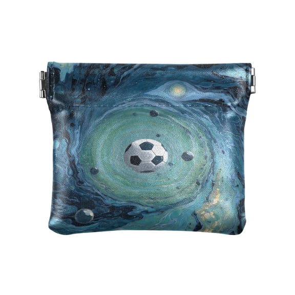 PU Leather Coin Purse Wallet Compact Water-Resistant Card Cases Money Organizers Soccer Ball Floating in Space