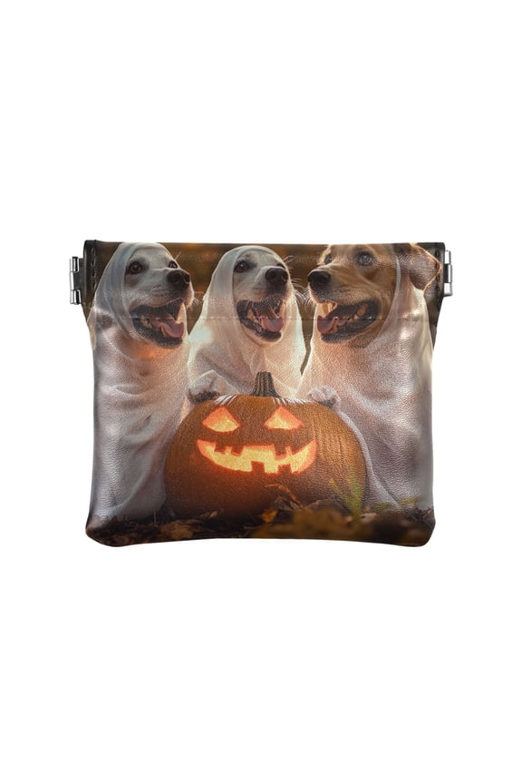 PU Leather Coin Purse Wallet Compact Water-Resistant Card Cases Money Organizers Three Dogs Dressed As Ghosts