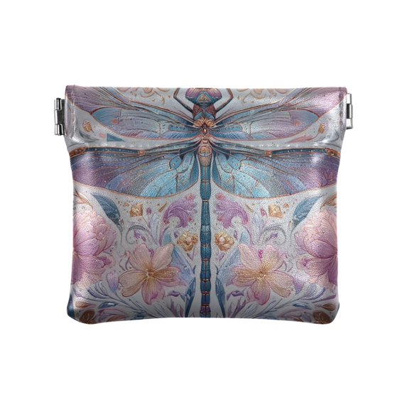 PU Leather Coin Purse Wallet Compact Water-Resistant Card Cases Money Organizers Watercolor Ornate Dragonfly