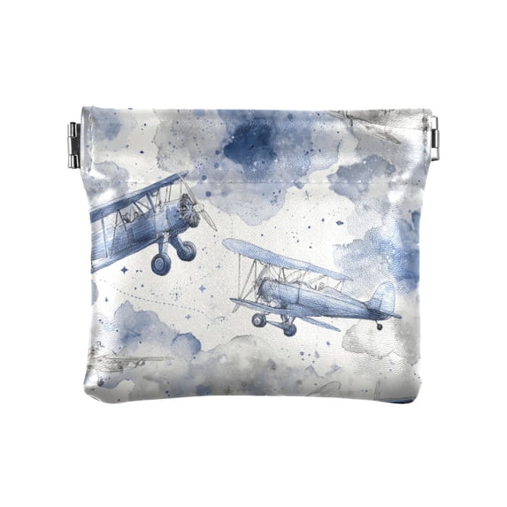 PU Leather Coin Purse Wallet Compact Water-Resistant Card Cases Money Organizers Watercolor Vintage Planes