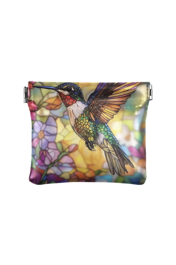 PU Leather Coin Wallet with Snap Closure Clutch Bag Holder Small Wallet Beautiful Hummingbird