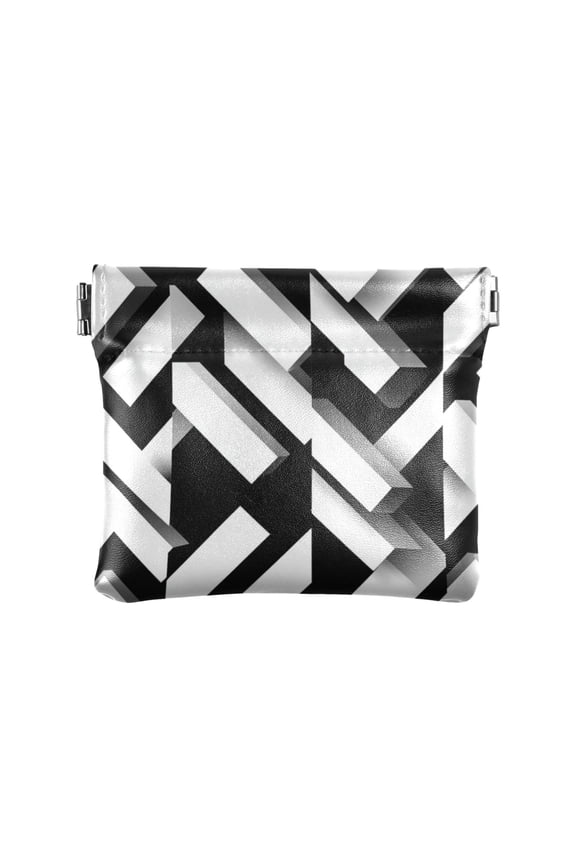 PU Leather Coin Wallet with Snap Closure Clutch Bag Holder Small Wallet Black and White Arrow