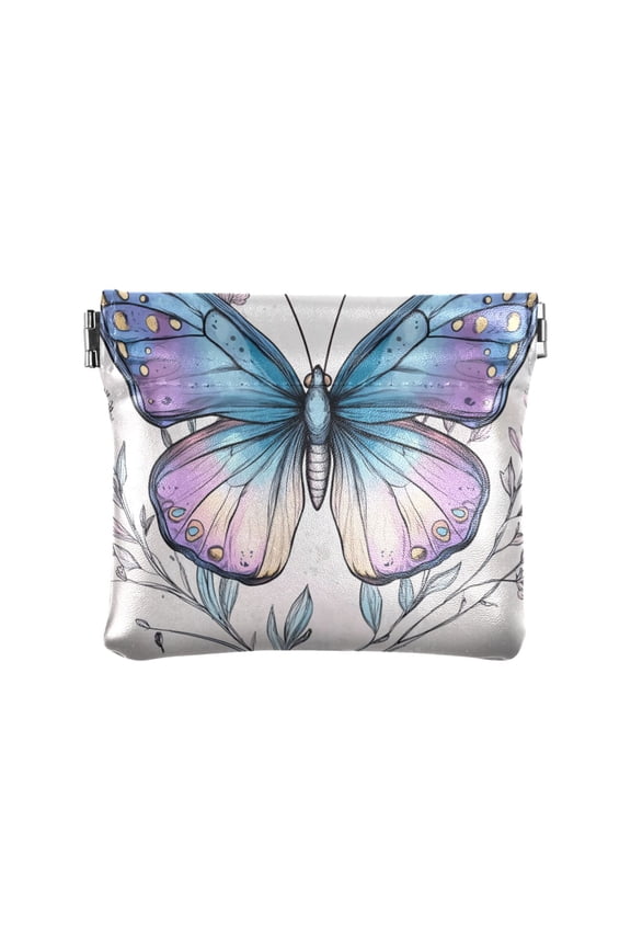 PU Leather Coin Wallet with Snap Closure Clutch Bag Holder Small Wallet Butterfly