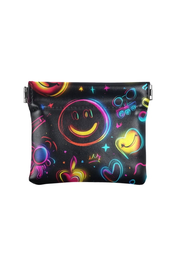 PU Leather Coin Wallet with Snap Closure Clutch Bag Holder Small Wallet Cute Smiling Faces