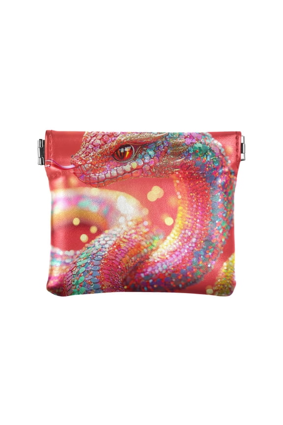 PU Leather Coin Wallet with Snap Closure Clutch Bag Holder Small Wallet Cute Snake