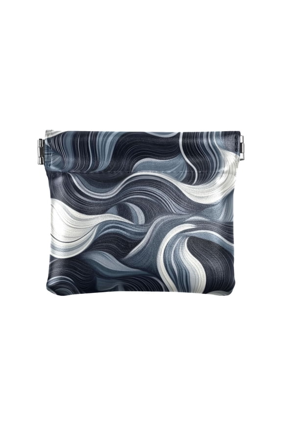 PU Leather Coin Wallet with Snap Closure Clutch Bag Holder Small Wallet Digital Waves Pattern