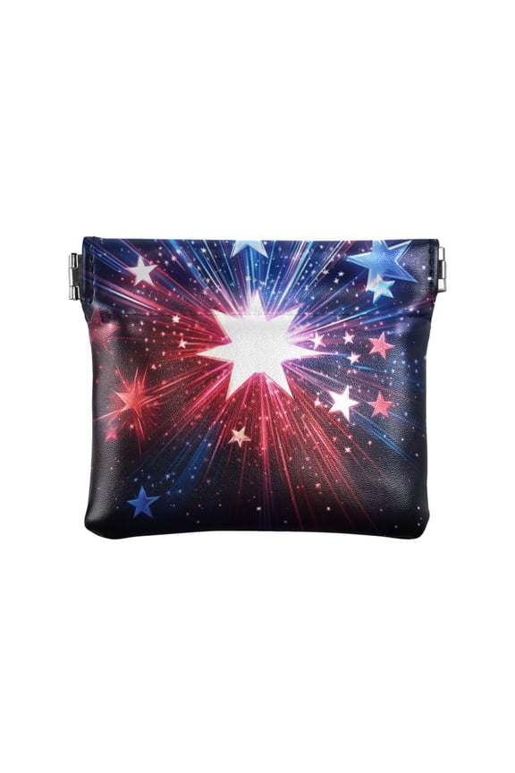 PU Leather Coin Wallet with Snap Closure Clutch Bag Holder Small Wallet Exploding Stars and Lights