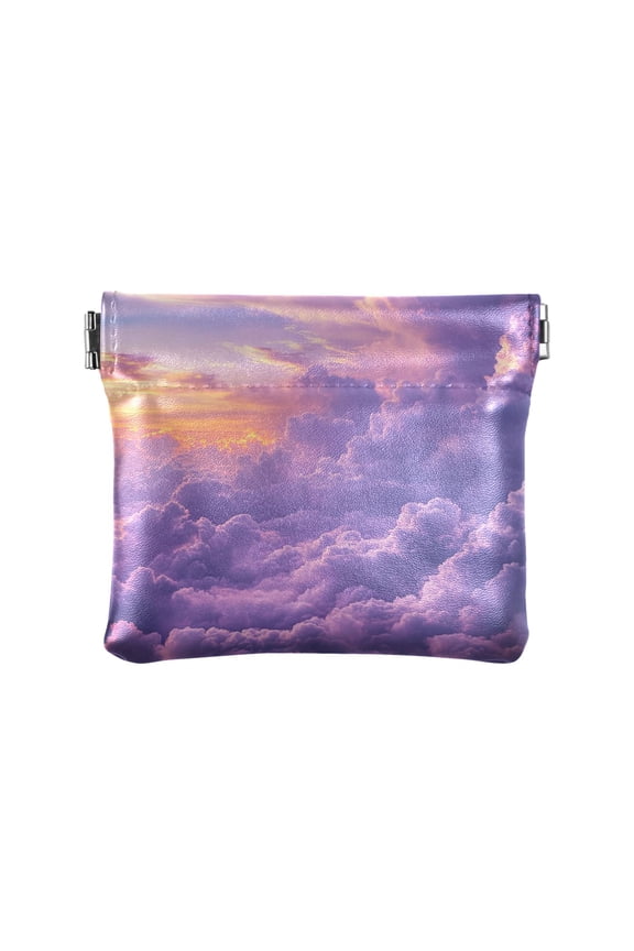 PU Leather Coin Wallet with Snap Closure Clutch Bag Holder Small Wallet Fluffy Clouds