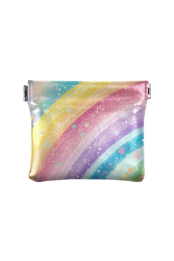 PU Leather Coin Wallet with Snap Closure Clutch Bag Holder Small Wallet Glittery Rainbow