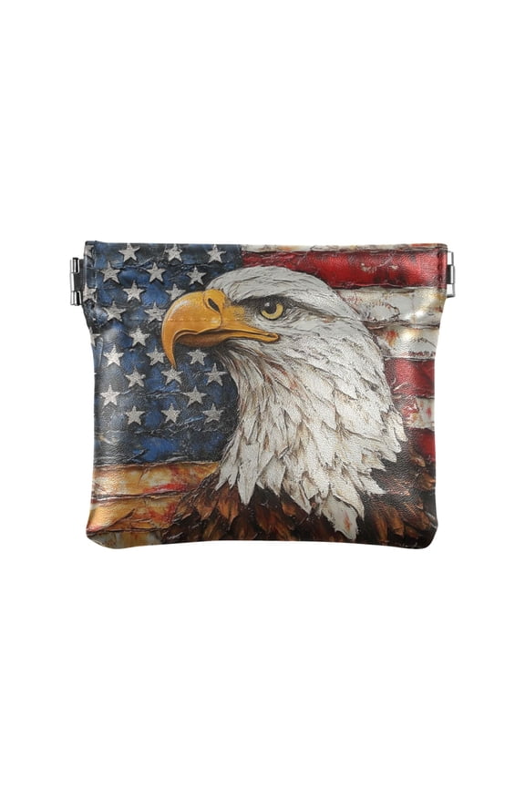PU Leather Coin Wallet with Snap Closure Clutch Bag Holder Small Wallet Majestic Bald Eagle