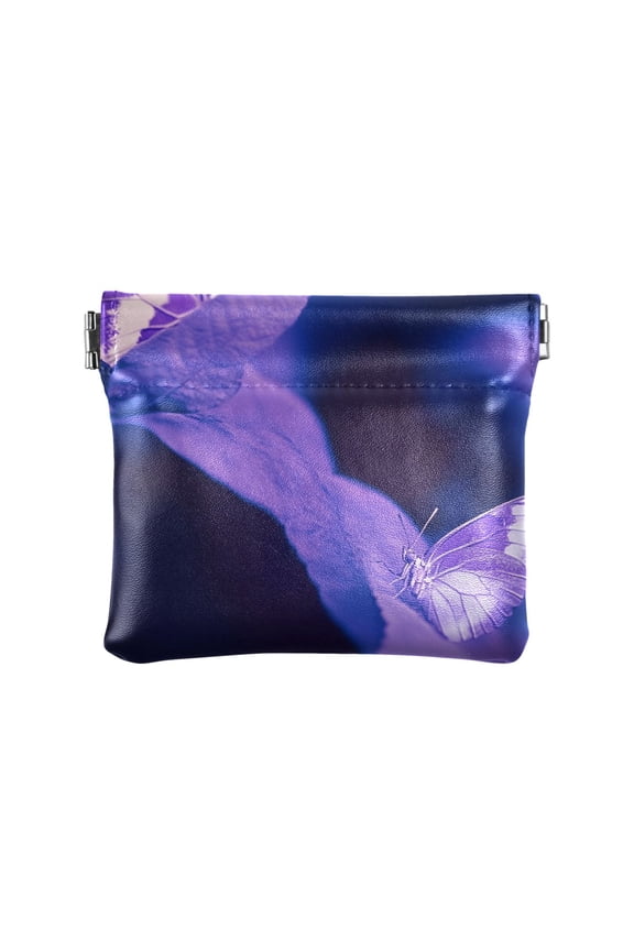 PU Leather Coin Wallet with Snap Closure Clutch Bag Holder Small Wallet Purple Butterflypurple Butterfly