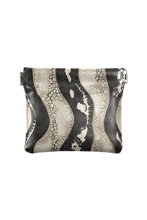 PU Leather Coin Wallet with Snap Closure Clutch Bag Holder Small Wallet Snake Skin Pattern