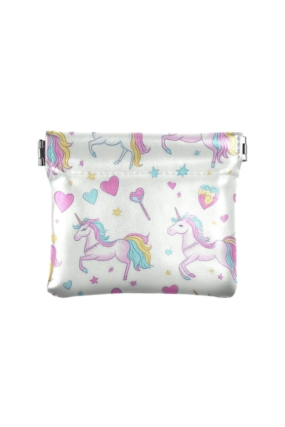 PU Leather Coin Wallet with Snap Closure Clutch Bag Holder Small Wallet Unicorns and Magic Wands