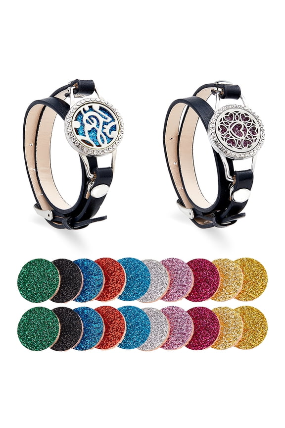 PU Leather Cord Bracelets Essential Oil Diffuser Bracelets for Women with Fibre Perfume Pads Stainless Steel Alloy Findings Rhinestone
