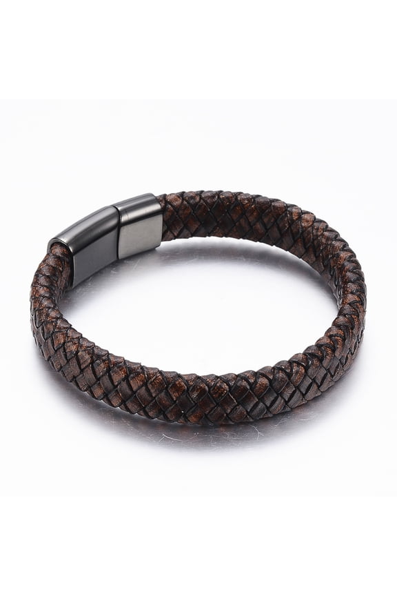 PU Leather Cord Bracelets with 304 Stainless Steel Magnetic Clasps Gunmetal 8-5/8 inch(220mm)x12-14x6-8mm