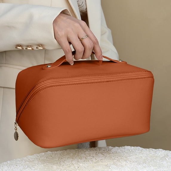 PU Leather Cosmetic Storage Bag, Large Capacity Travel Wash Bag, Portable Women Makeup Pouch, Multiuse Organizer for Toiletry Makeup Brush Bathroom Storage