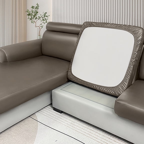 PU Leather Couch Cushion Slipcover, Stretch Sofa Seat Cover Protector for Living Room, Elastic Bottom Furniture Cover for Home Decor and Daily Use, 25.6x25.6 Inch, Brown