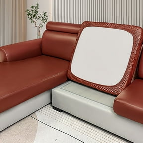 PU Leather Couch Cushion Slipcover, Stretch Sofa Seat Cover Protector for Living Room, Elastic Bottom Furniture Cover for Home Decor and Daily Use, 25.6x25.6 Inch, Orange