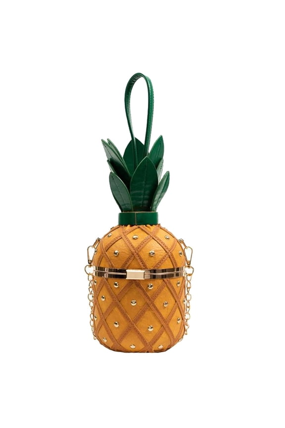PU Leather Crossbody Bag Fruit Pineapple Shape Chain Shoulder Bag Trendy Tote Bag Studded Messenger Bag Handbag Purse