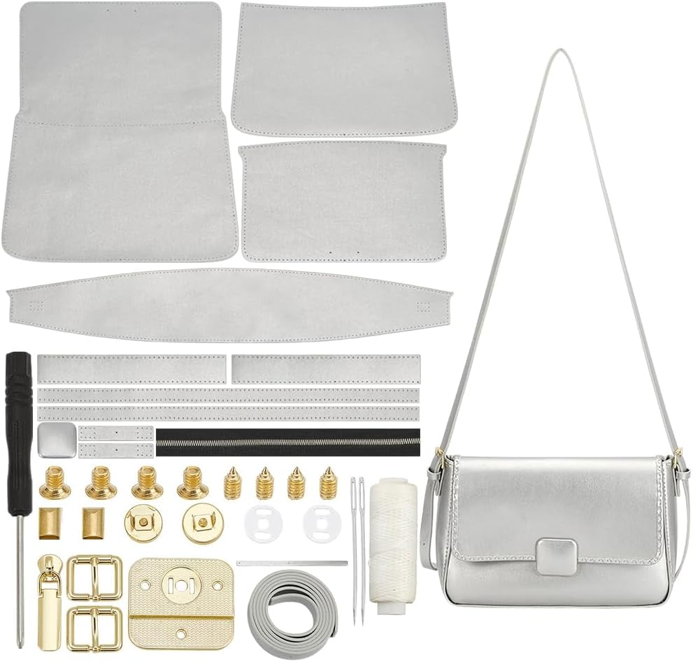 PU Leather Crossbody Bag Making Kit Shoulder Bag Sewing Set for Women Handicraft Bag Making Craft Handmade Handbag Sewing Making Materials for Purse Making Supplies Gray Gray DIY