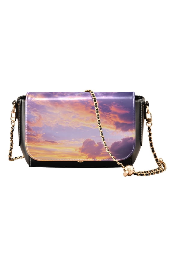 PU Leather Crossbody Bag for Women Ladies Chic Shoulder Bags Crossbody Purse Multi-Pocket Handbag for Work, Travel, Shopping Purple and Orange Setting Sun