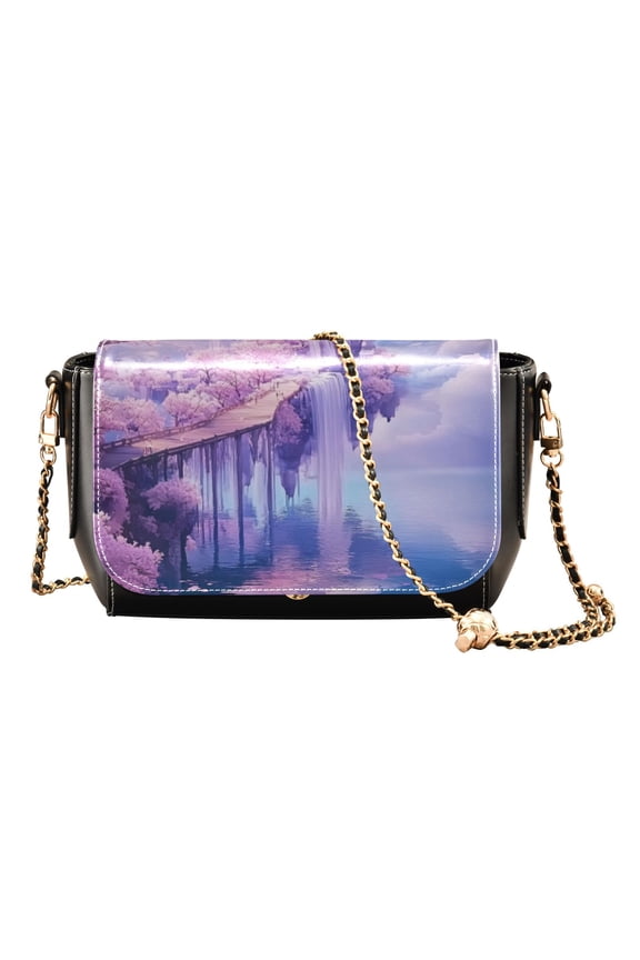 PU Leather Crossbody Bag for Women Ladies Chic Shoulder Bags Crossbody Purse Multi-Pocket Handbag for Work, Travel, Shopping White Clouds and Waterfalls