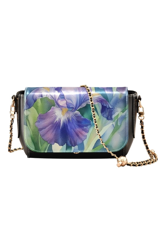 PU Leather Crossbody Bag for Women Ladies Chic Shoulder Bags Crossbody Purse Multi-Pocket Handbag for Work, Travel, Shopping Beautiful Iris Flower