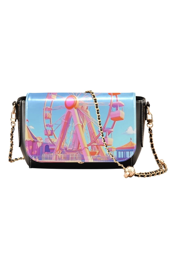 PU Leather Crossbody Bag for Women Ladies Chic Shoulder Bags Crossbody Purse Multi-Pocket Handbag for Work, Travel, Shopping Cartoon Ferris Wheel