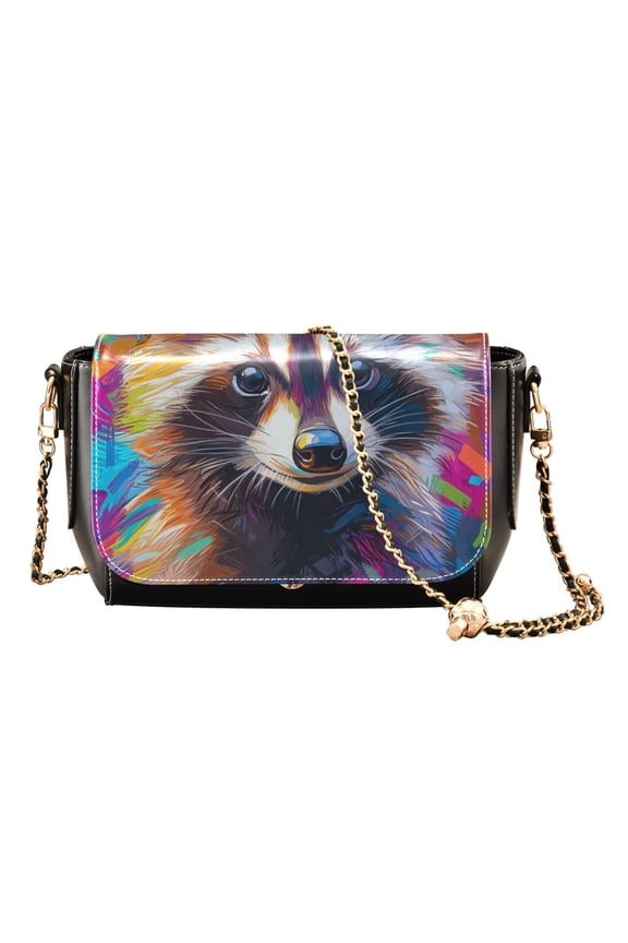 PU Leather Crossbody Bag for Women Ladies Chic Shoulder Bags Crossbody Purse Multi-Pocket Handbag for Work, Travel, Shopping Colorful Cute Raccoon