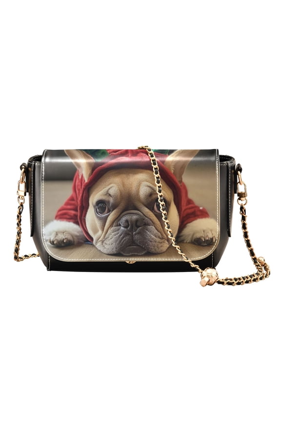 PU Leather Crossbody Bag for Women Ladies Chic Shoulder Bags Crossbody Purse Multi-Pocket Handbag for Work, Travel, Shopping Cute French Bulldog