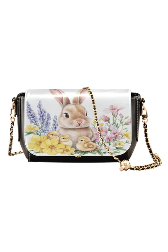 PU Leather Crossbody Bag for Women Ladies Chic Shoulder Bags Crossbody Purse Multi-Pocket Handbag for Work, Travel, Shopping Easter Bunny and Chicks