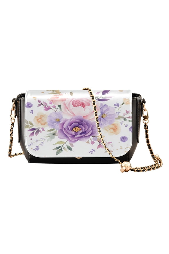 PU Leather Crossbody Bag for Women Ladies Chic Shoulder Bags Crossbody Purse Multi-Pocket Handbag for Work, Travel, Shopping Purple and Pink Roses