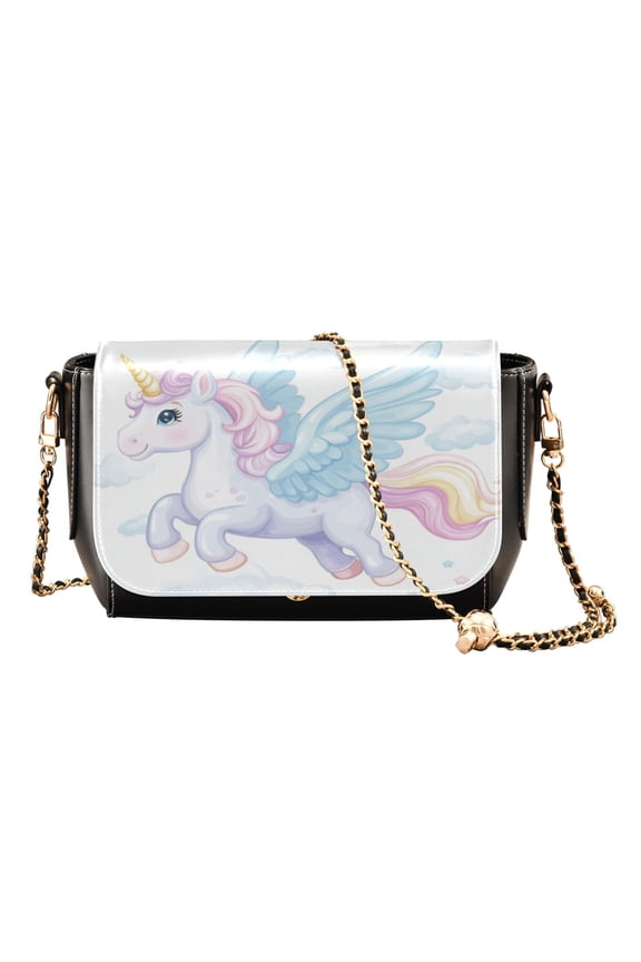 PU Leather Crossbody Bag for Women Ladies Chic Shoulder Bags Crossbody Purse Multi-Pocket Handbag for Work, Travel, Shopping White Unicorn with Wings