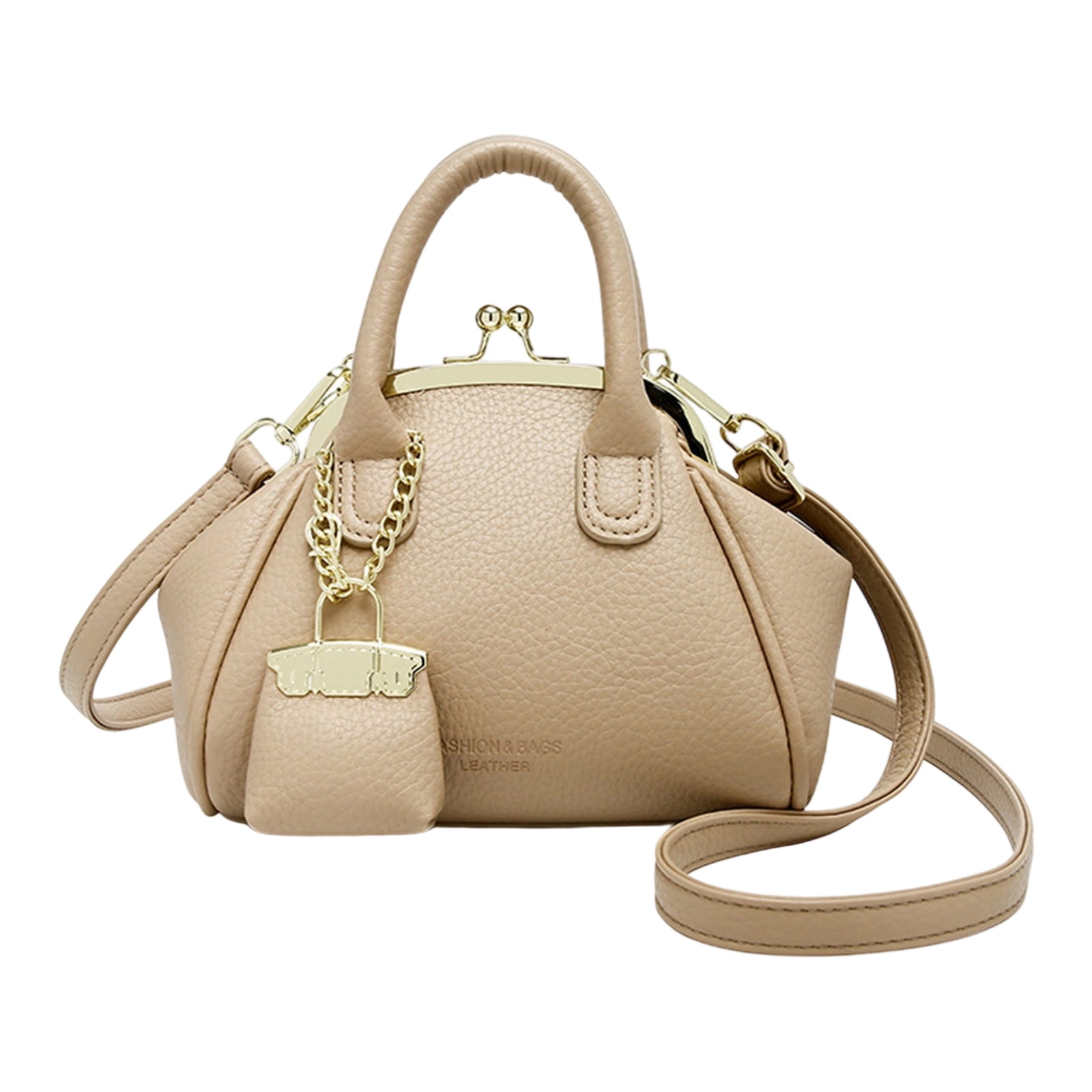 PU Leather Crossbody Bag for Women Trendy Kiss Lock Shoulder Bag Retro Handbag Satchel Bag Top Handle Bag Commuting Bag