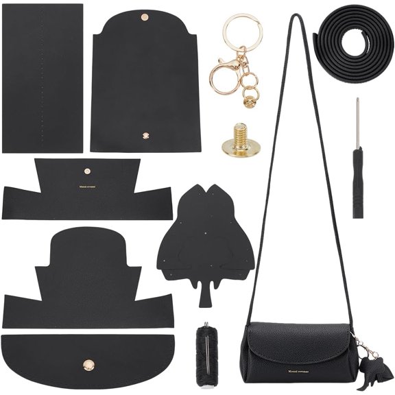 PU Leather Crossbody Bags Making Kit Including Bag Bottoms Cord and Screw Black Finished Product: 120x110x210mm