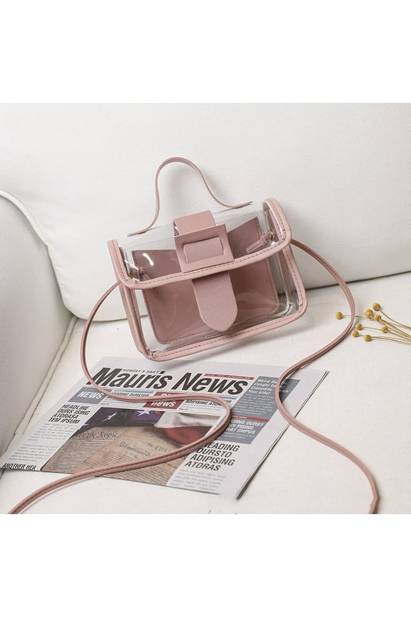 PU Leather Crossbody Bags Transparent Women Handbags Pink 13x18x6cm