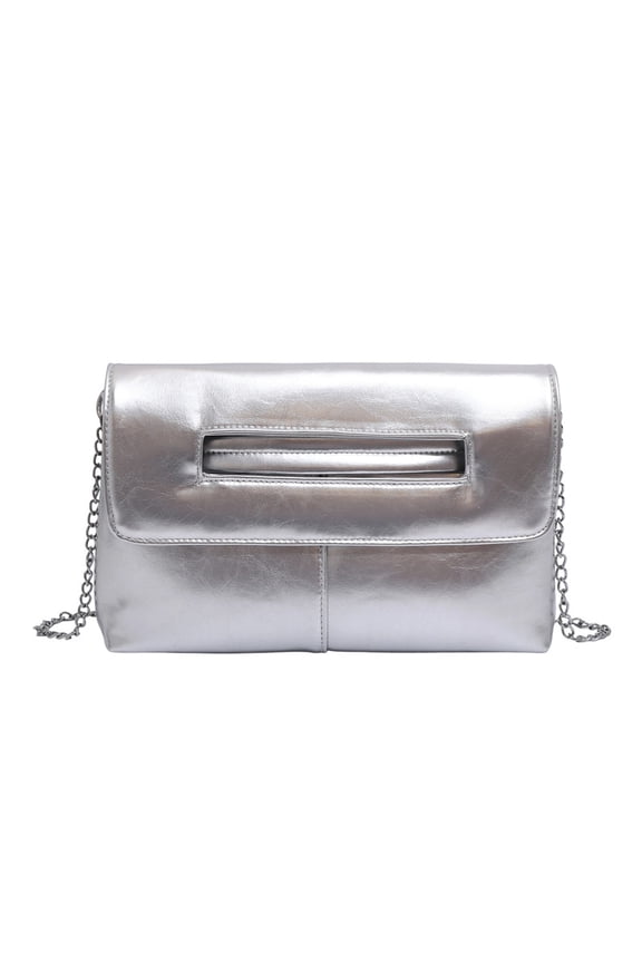 PU Leather Crossbody Bags with Chain Shoulder Bag Large Handheld Envelope Bag Clutches For Women Work (Silver)